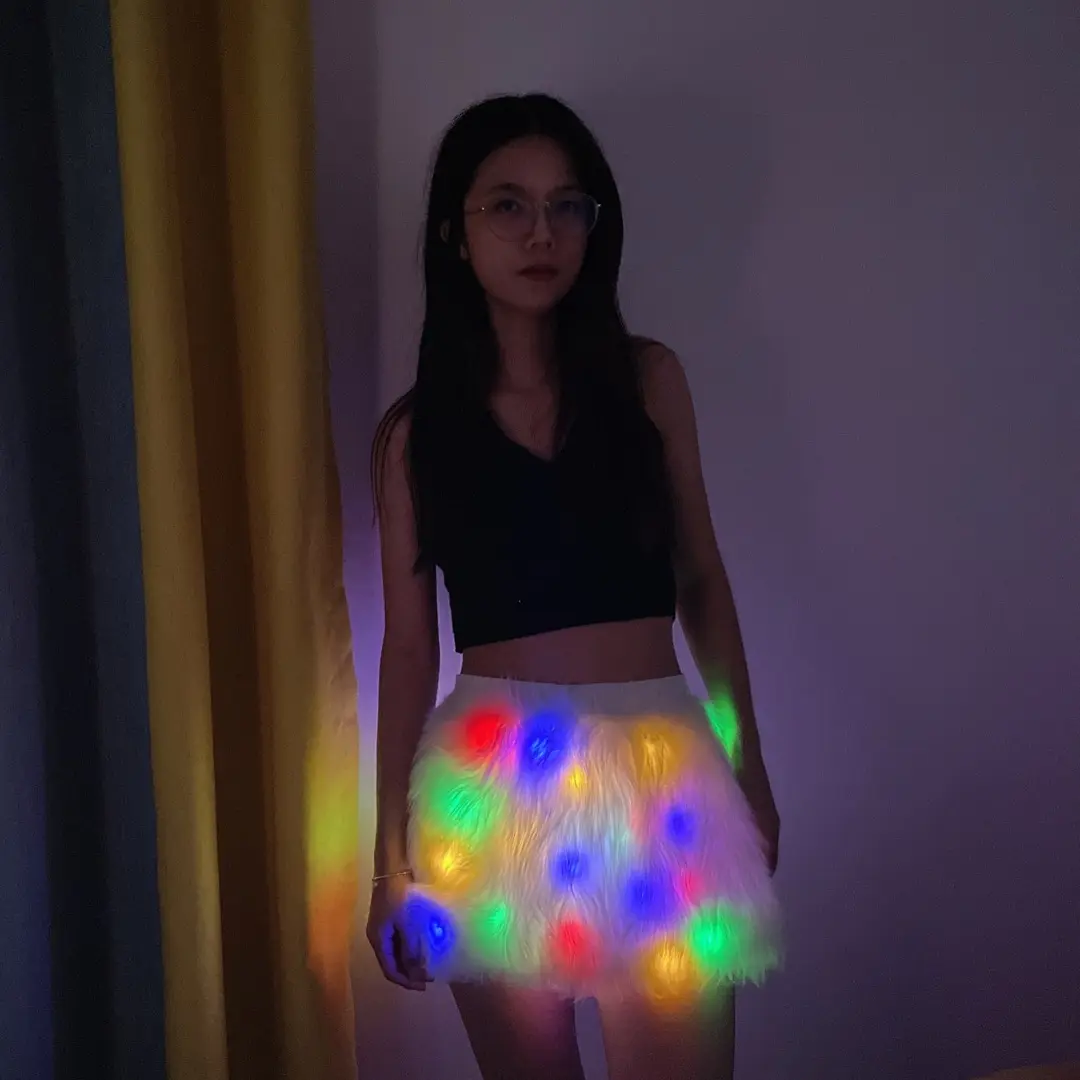 Yeni Rave parti LED ışık Up seksi kısa etek ışık kürk etekler kızlar için ışık dans elbise giymek