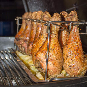 رف أجنحة لساق الدجاج 14 فتحة حامل أفران من الفولاذ المقاوم للصدأ مع مقلاة بالتنقيط شواية مدخن فرن شواء للشواء حامل مشوي - Product Image 4