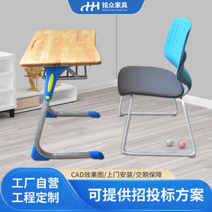Conjunto de escritorio y silla escolar Mingzhong para estudiantes de primaria y secundaria, con superficie de madera y altura ajustable, mobiliario para el aula. - Product Image 4