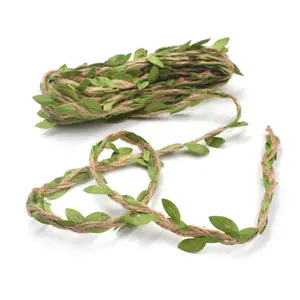 Corda de cânhamo natural com folha de serapilheira, corda criativa feita à mão, decoração de folha em rattan