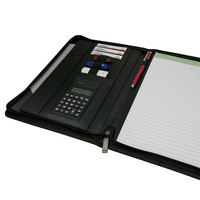 Portofolio Padfolio Hitam Bisnis Kulit PU Kustom Ukuran A4 dengan Kalkulator Tas Dokumen