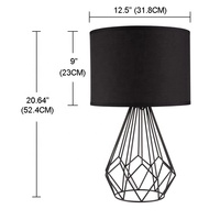 Lampe de table en cage métallique noire avec abat-jour en tissu, interrupteur marche/arrêt intégré, base en fer, lampe de chevet pour chambre à coucher
