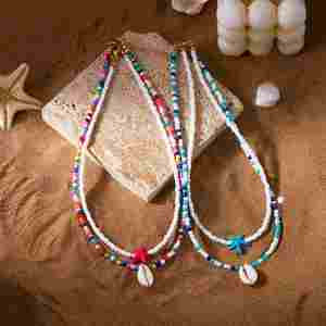 Collier pendentif double couche en coquillage marin pour femme, style hawaïen, idéal pour les vacances à la plage - Product Image 3