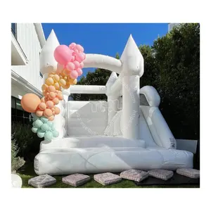 soft playground all white bouncy castle inflatable bounce house with large ball pool pit small slide for wedding party