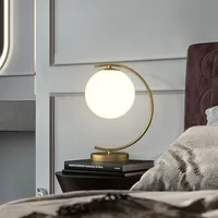 Lámpara de Mesa Globo Nórdica Moderna, Flexible y Ecológica, de Latón Macizo, con Brazo Curvo E14, Luz de Noche para Dormitorio, Ambiente Romántico y Cálido