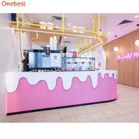 Alat Bar es krim warna merah muda keluaran baru konter Bar Corian toko kopi Hotel bentuk L Modern