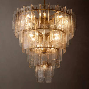 Grand lustre moderne de 47 pouces pour hall d'entrée, design américain de luxe, lustre à étages en verre transparent rond pour salon - Product Image 1