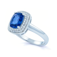 Bague en platine PT950 avec saphir bleu taille coussin, double halo de diamants, bijou de luxe pour femme