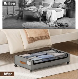 Organisateur de rangement pour chaussures sous le lit, tiroir métallique roulant, rangement sous le lit pour vêtements avec roulettes - Product Image 6