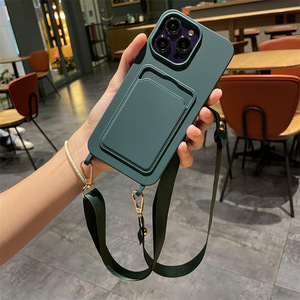 Étui de téléphone souple uni avec cordon bandoulière et porte-cartes pour <span class=keywords><strong>iPhone</strong></span> 17 Air 16 15 14 13 12 17 Pro, coques de téléphone à cordon - Product Image 6