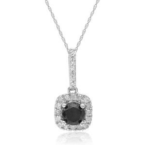 <b>Black</b> Diamond Halo Pendant Necklace 1.39 Cttw Round Brilliant Cut 10K White Gold H-I Color Fancy Dark Women's Everyday Wear - Product Image 1