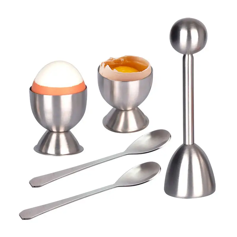 Yumuşak sert Boilded yumurta ayırıcı tutucu için yumurta kraker Topper Set 2 kaşık dahil 2 bardak 1 kabuk sökücü yumurta kraker aracı