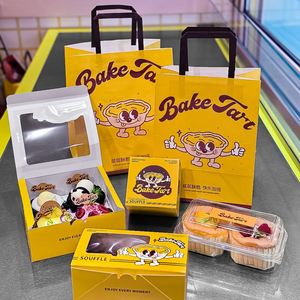Customizable Eco-Friendly Disposable Kraft Paper Bags Handles for Desserts <b>Cake</b> Egg Tart Takeout Packaging Custom Logo - Product Image 1