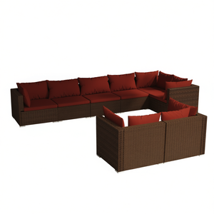 Ensemble de salon de jardin rouge cannelle en rotin brun, mobilier d'extérieur 10 places, design contemporain, résistant aux intempéries - Product Image 1