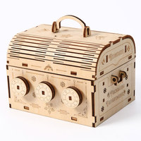 Rompecabezas 3D de madera para pedidos en grupo, cofre del tesoro mecánico de madera, juguete decorativo DIY