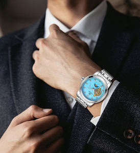 Montre mécanique automatique Forsining 6018 pour homme, bracelet en métal, tourbillon, lumineuse, avec diamants artificiels - Product Image 3