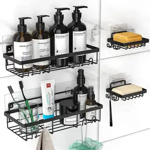 Wall Mounted Suction Cup Shower Caddy Bathroom Storage Shelf Organizer Racks Set