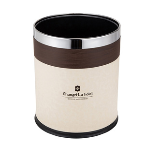 Customized Home Hotel Room Bathroom Kitchen Leather Waste Basket Recycling Bin Dustbin Trash Can Garbage Bin Waste Bins