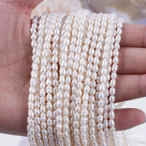 Collar de Perlas de Agua Dulce Naturales al por Mayor de Zhuji, 3-4 mm, Forma de Arroz, Blancas, Semi-Acabadas, Accesorios de Joyería para DIY - Product Image 3
