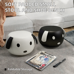 Tabouret pliant en bois rembourré et élégant, petit pouf de rangement pratique, repose-pieds – Siège design nordique pour salon - Product Image 2