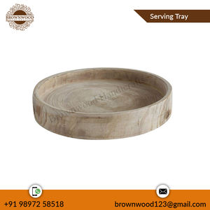 Bandeja de servicio redonda de madera de mango respetuosa con el medio ambiente, bandeja de madera decorativa y para servir con asa, precio bajo de mercado para vendedores en línea - Product Image 2