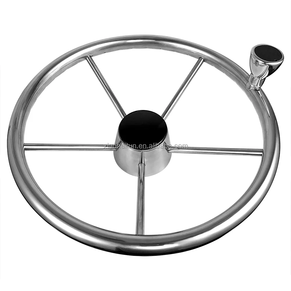 Little Dolphin 5 Spoke 13-1/2" Dia Destroyer Style Marine Wheel with M Size Knob & Black Plastic Center Cap
