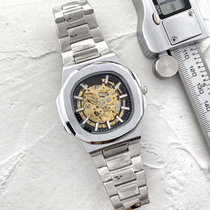 Chất Lượng Cao Skeletonized Thiết Kế <span class=keywords><strong>Analog</strong></span> Quay Số Cơ Khí Của Nam Giới Đồng Hồ Thép Không Gỉ Tinh Tế Phong Cách Kinh Doanh Đồng Hồ Bền - Product Image 2