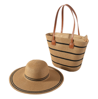 Ensemble sac fourre-tout en raphia fait main et chapeau de soleil Panama, accessoires de plage d'été d'inspiration française pour femmes et hommes