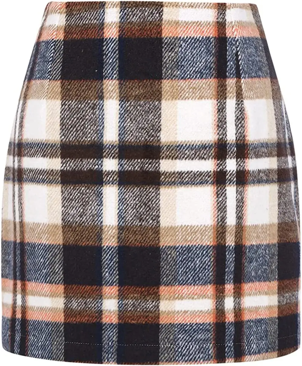 Wholesale Vintage Wool Plaid Mini Skirts Ladies Office Fall Winter High Waist Woolen Short Bodycon Pencil Skirt Women