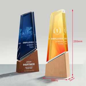 समारोह खेल ट्रॉफी के लिए लकड़ी की खाली ट्रॉफी क्रिस्टल ग्लास उत्कीर्णन पुरस्कार ट्रॉफी - Product Image 4