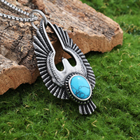Punk bijoux en gros en acier inoxydable Turquoise pierre lunette réglage en acier inoxydable matériel oiseau aigle pendentif collier