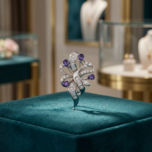 Luxury 925 Silver Cute Flower <b>Brooch</b> with Amethyst and Baguette Cut Diamonds Channel Set for <b>Women's</b> Wedding Gift - Product Image 4