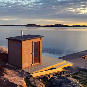 Sauna de Alta Calidad y Confortable, Sauna Exterior de Dos Habitaciones, Casa Prefabricada de <span class=keywords><strong>Cedro</strong></span> Rojo a Bajo Precio con Bañera de Hidromasaje - Product Image 4