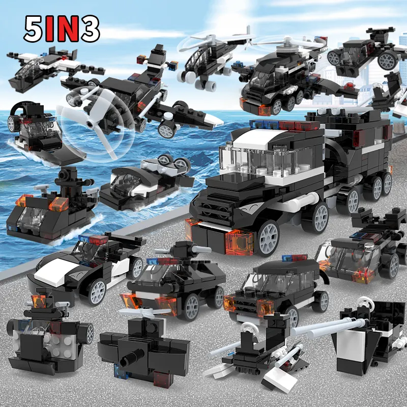Mini modelo personalizado swat polícia, helicóptero, carro, bloco de construção, conjuntos, diy, brinquedos para crianças