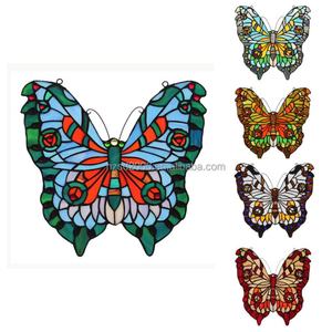 Panneau de fenêtre d'église en verre teinté massif de Chine, motif papillon, diamètre 30 cm, pour gymnase, hôtel, chambre, éclairage solaire, fenêtres, portes - Product Image 5