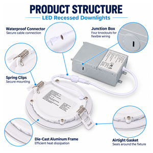 Illuminazione da Interno, Lampada <span class=keywords><strong>LED</strong></span> da Incasso a Soffitto Rotonda da 4 e 6 Pollici, <span class=keywords><strong>Faretto</strong></span> 9W 12W <span class=keywords><strong>con</strong></span> CCT Regolabile, <span class=keywords><strong>Pannello</strong></span> Sottile - Product Image 3