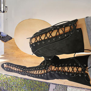 Botas de tacón alto de PU para mujer, estilo gladiador con encaje frontal, atadas cruzado, hasta el muslo, por encima de la rodilla, sexys, para primavera - Product Image 2