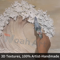 Grande peinture murale abstraite à texture épaisse, peinte à la main, motif vague océanique neutre, sur toile horizontale, pour décoration murale côtière moderne