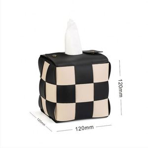 Modern PU Leather Square Checkered Tissue Holder Household Tissue Box Cover Napkin Holder for Bedroom <b>Vanity</b> <b>Desk</b> Nightstand - Product Image 2