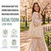 Sac fourre-tout en maille ouverte respirante pour le printemps, sac à bandoulière avec logo brodé, taille personnalisée, emballage, faible MOQ, vente en gros