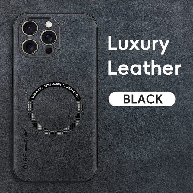 Luxury Matte Leather Car Magnetic Holder Phone Case for iPhone 18 17 16 15 14 13 12 11 Pro Max + Pro Wireless Charging Cover