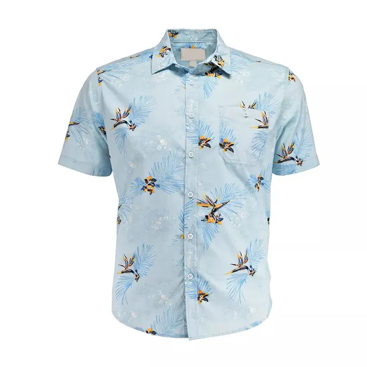 Toptan son tasarım özel baskı erkek şort kol Rayon kumaş havai gömleği