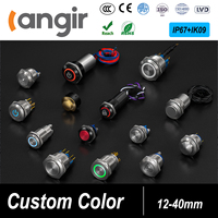 Saklar Tombol Tekan Langir 16mm LED Latching, Saklar Marine Pra-kabel 22mm, Tombol Momentary 2 LED 19mm SS
