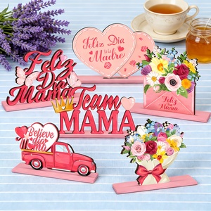 6 décorations en bois pour la fête des mères espagnoles, avec motifs floraux, papillon, camion rose et cœurs. pour les brunches printaniers et les fêtes sur la terrasse - Product Image 4