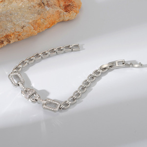 Bracelet en chaîne O plaqué or de style européen américain avec zircon, bijoux géométriques ovales pour femmes, cadeau - Product Image 3