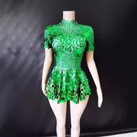 Nouvelle Arrivée Été Novance – Robe Micro-Mini Moulante Sexy en Spandex Vert à Paillettes Rondes, Col Halter, Dos Nu, Fermeture Éclair, Anti-Plis