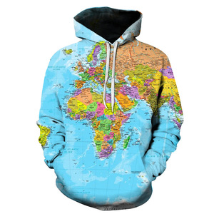Heng moda hombres mujeres mapa del mundo 3D impresión <span class=keywords><strong>Pull</strong></span> Over sudaderas con capucha camisa de béisbol - Product Image 6