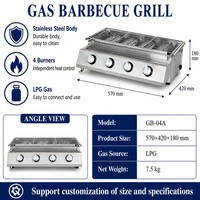Barbecue à gaz commercial quatre brûleurs en acier inoxydable avec contrôle de température pour restaurants, hôtels et extérieur