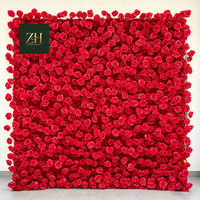 Panneaux muraux en fleurs de rose rouge en soie à gradient haute densité 3D pour la décoration de mariage et de fête