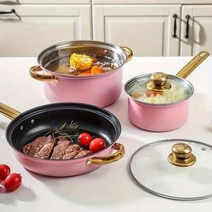 Factory Wholesale 10Pcs 12Pcs 410 Stainless Steel Cookware Set Gold-Plated Handles <b>Cooking</b> <b>Pot</b> Soup <b>Pot</b> Customizable LOGO - Product Image 4